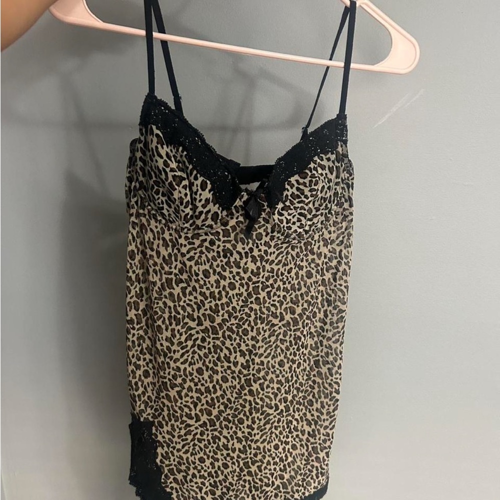 Leopard Print Lace Trim Cami